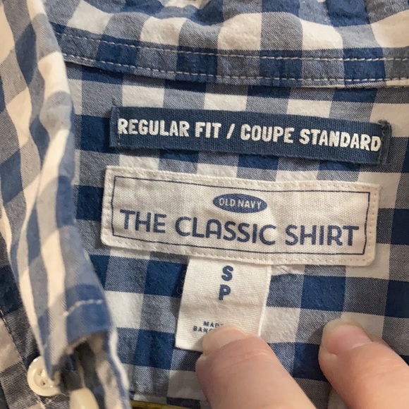 Old Navy shirt Mens small s blue white plaid long sleeve button dress shirt EUC - Picture 4 of 5